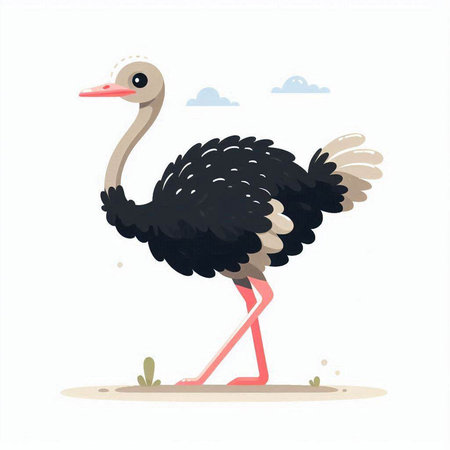 Ostrich isolated on white background. Vector illustration in cartoon style.のイラスト素材