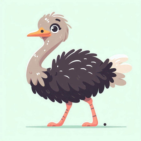 Ostrich vector illustration. Cute cartoon ostrich character.のイラスト素材