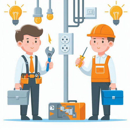 Worker and electrician. Vector illustration in a flat style.のイラスト素材