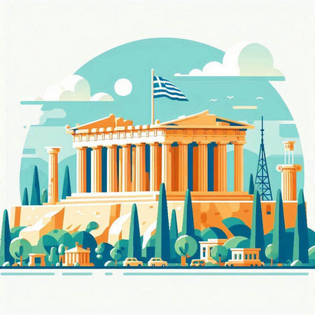 Athens, Greece - famous landmark. Vector illustration in flat styleのイラスト素材