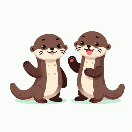 Cute couple of otters on white background. Vector illustration.のイラスト素材