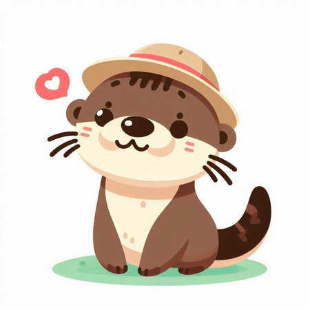 Cute otter in a hat on a white background. Vector illustrationのイラスト素材