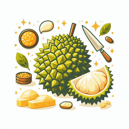 Durian fruit vector illustration. Isolated on a white background.のイラスト素材
