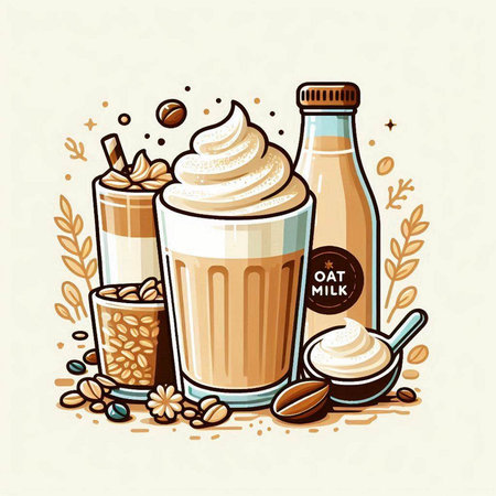 Coffee latte macchiato with whipped cream. Vector illustration.のイラスト素材