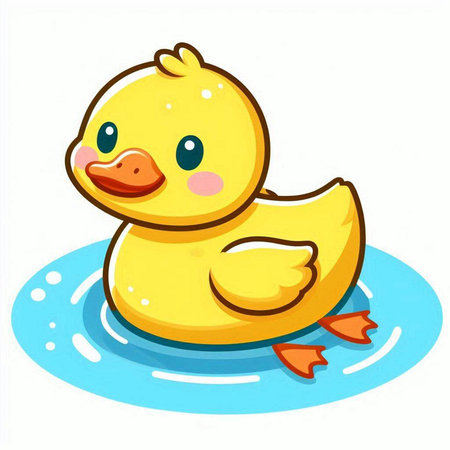 Cute yellow rubber duck swimming in the water. Vector illustration.のイラスト素材