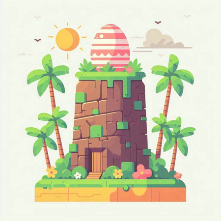 Tropical island with palm trees and eggs. Vector illustration.のイラスト素材