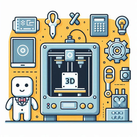 3d printer on white background. Vector illustration in cartoon style.のイラスト素材