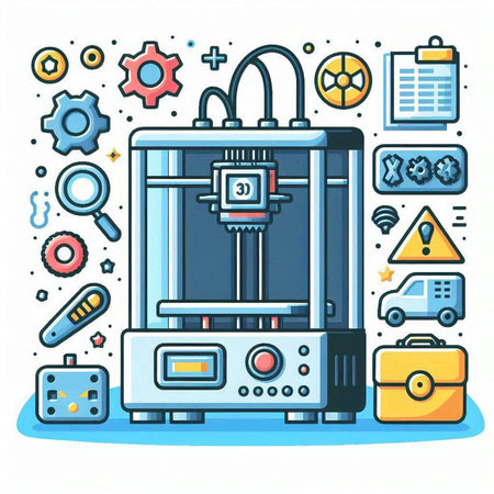 Vector illustration of 3d printer in flat line style. Design for banner, poster or print.のイラスト素材