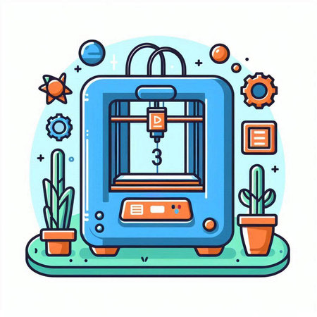 3D printer. Modern technology. Vector illustration in a flat styleのイラスト素材