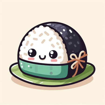 Illustration of a cute sushi roll on a plate in cartoon styleのイラスト素材