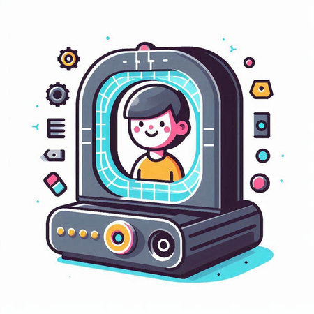 Videogame player. Cute cartoon character. Vector illustration.のイラスト素材