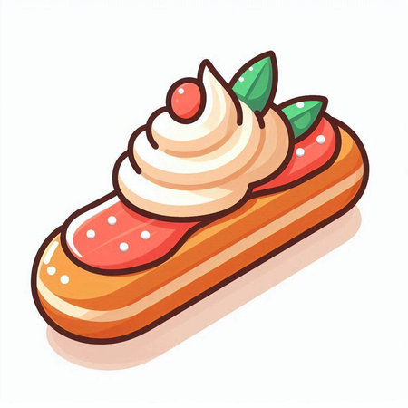 Vector illustration of a piece of eclair with cream and cherry.のイラスト素材
