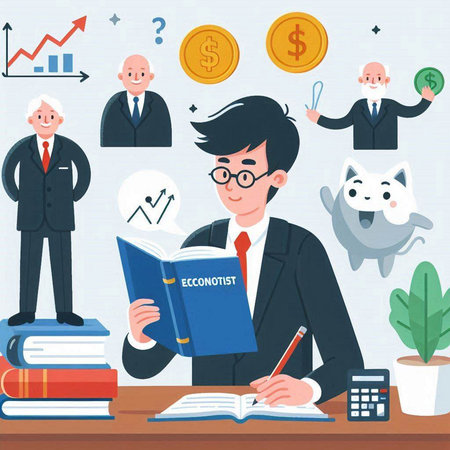 Businessman reading a book. Vector illustration in flat cartoon style.のイラスト素材
