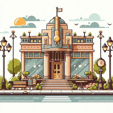 City post office building on the street. Vector illustration in flat styleのイラスト素材