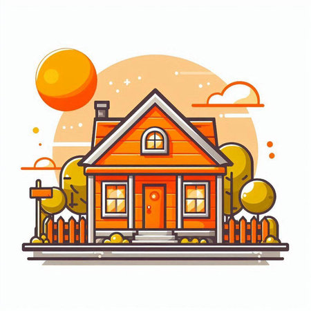 Vector illustration of a country house. Flat style. Vector illustration.のイラスト素材