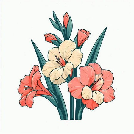 Beautiful bouquet of gladiolus flowers. Vector illustration.のイラスト素材
