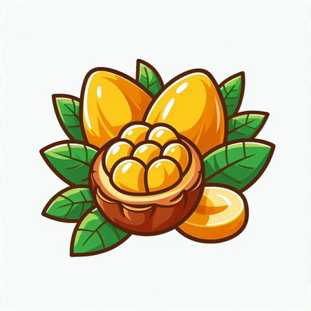 Sapodilla fruit with leaves isolated on white background. Vector illustration.のイラスト素材