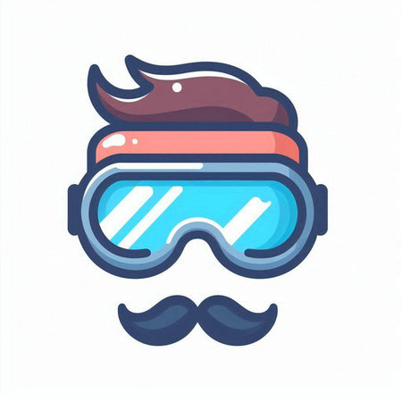 Funny cartoon man with mustache and ski goggles. Vector illustration.のイラスト素材