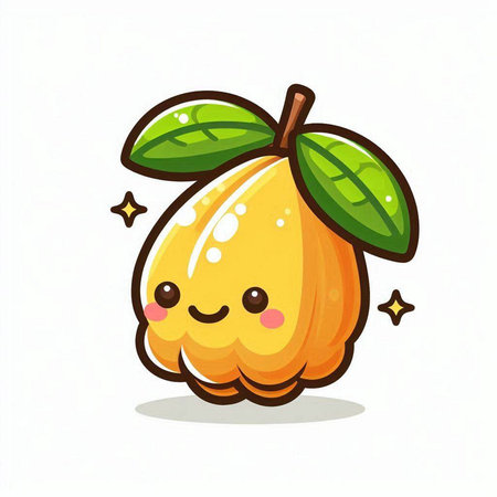 Cute kawaii mango fruit isolated on white background. Vector illustrationのイラスト素材