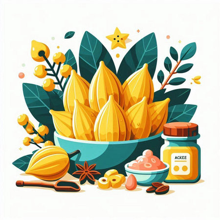 Spa composition with aromatic herbs and spices. Vector illustration in cartoon style.のイラスト素材