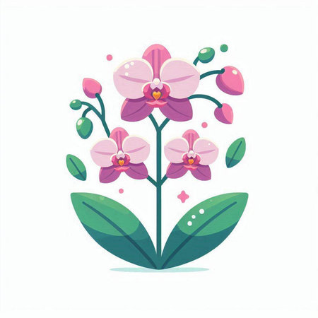 Orchid flower flat vector illustration isolated on white background. Floral design element.のイラスト素材