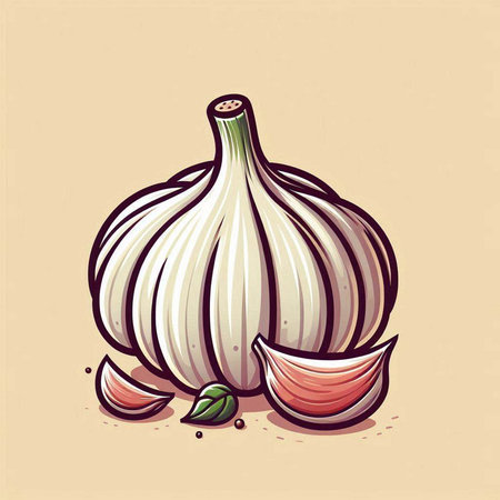 Garlic vector illustration on a beige background. Vector illustration.のイラスト素材