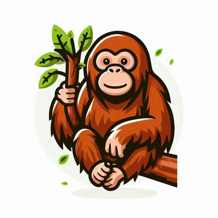 Orangutan with a tree. Vector illustration on white background.のイラスト素材