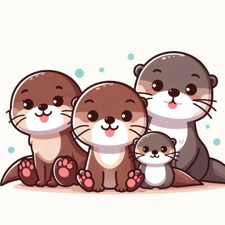 Cute otters family. Vector illustration of a cute animal.のイラスト素材
