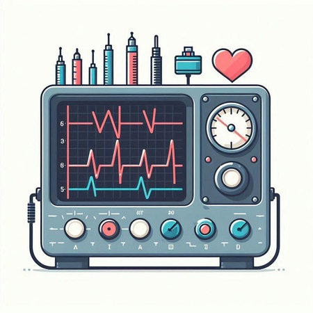 Vector illustration of electrocardiogram in flat style on white backgroundのイラスト素材