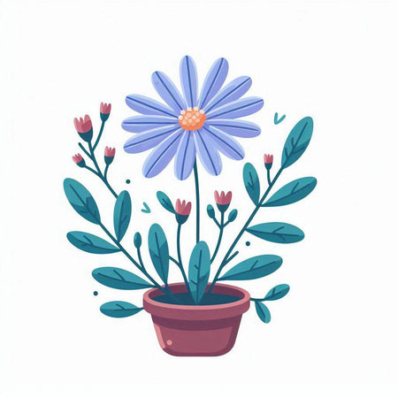 Flowerpot with daisies. Hand drawn vector illustration.のイラスト素材