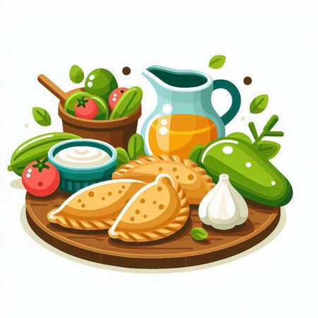 Vegetarian food. Vector illustration in cartoon style on white background.のイラスト素材