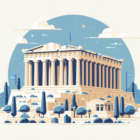Athens, Greece - famous landmark. Vector illustration in retro style.のイラスト素材