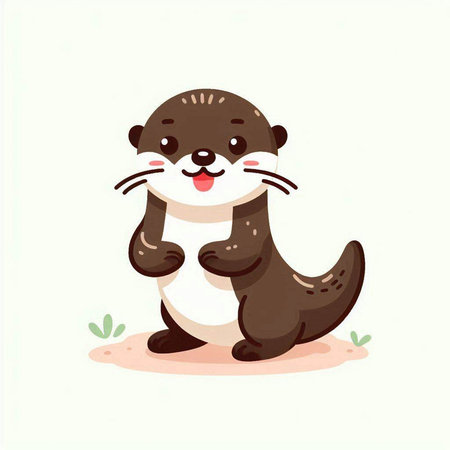 Cute cartoon otter isolated on white background. Vector illustration.のイラスト素材