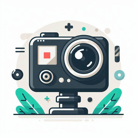 Modern flat design vector illustration concept of a retro camera with lens and flash.のイラスト素材
