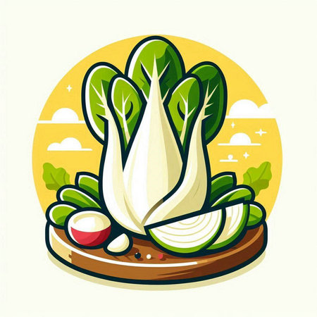 Illustration of fresh vegetables on a plate. Vector illustration in flat style.のイラスト素材