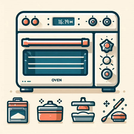 Kitchen Oven. Set of icons in flat style. Vector illustration.のイラスト素材