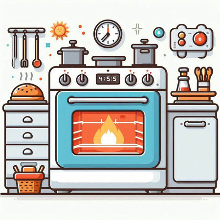 Illustration of an electric stove in the kitchen. Vector illustration.のイラスト素材