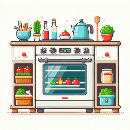 Kitchen interior. Furniture for cooking. Flat vector illustration.のイラスト素材
