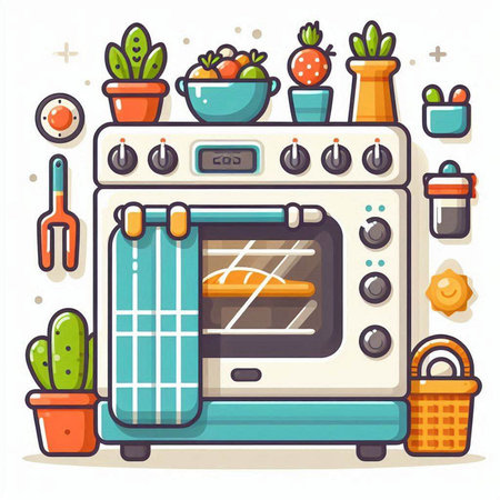 Kitchen stove icon. Flat illustration of kitchen stove vector icon for web designのイラスト素材