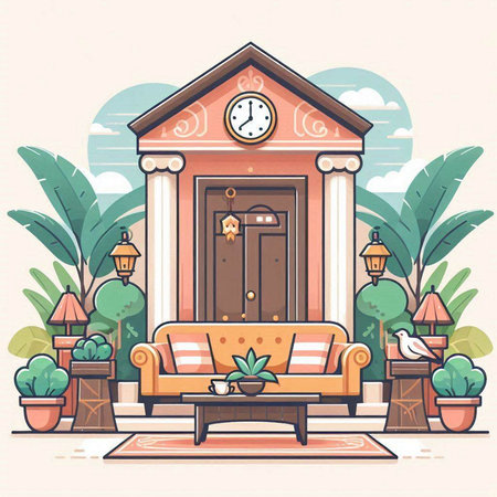 Vector illustration of a vintage house in the style of flat design.のイラスト素材