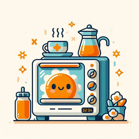 Vector illustration of a cute breakfast in the microwave. Flat style.のイラスト素材