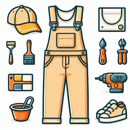 Set of construction tools and accessories. Vector illustration in cartoon style.のイラスト素材