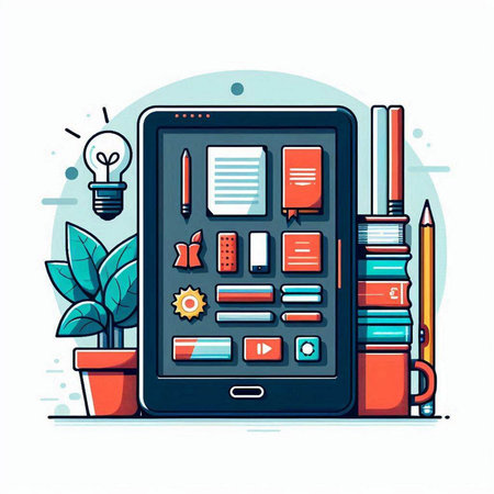 Smartphone, tablet and stationery. Vector illustration in cartoon styleのイラスト素材