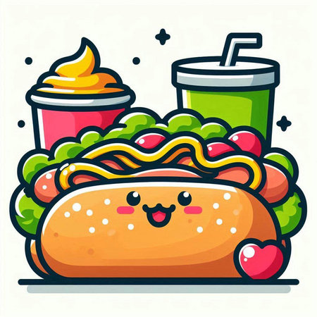 Fast food vector illustration. Cute kawaii fast food cartoon character.のイラスト素材