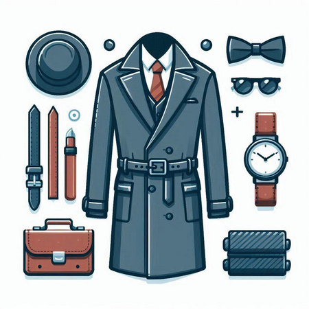 Vector illustration of a stylish man's coat with accessories and accessories.のイラスト素材