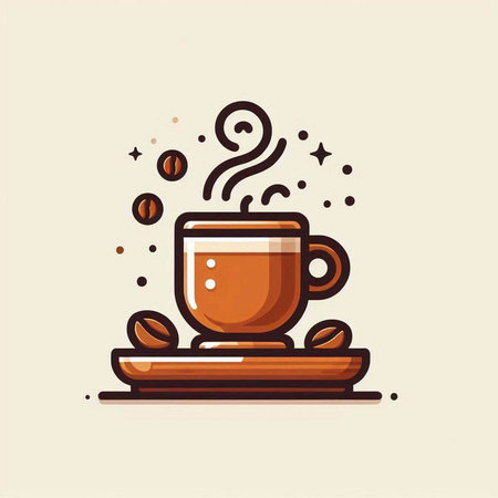 Coffee cup with beans and steam. Flat vector illustration.のイラスト素材
