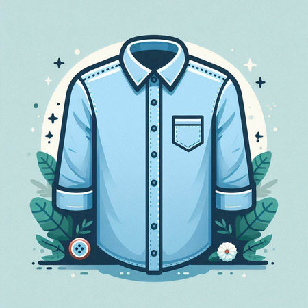 Vector illustration of blue shirt with floral ornament on light blue background.のイラスト素材