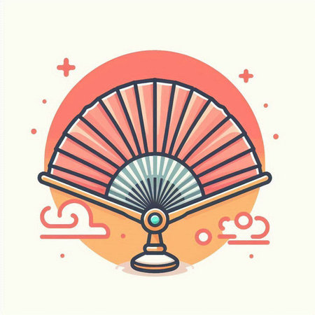 Folding fan icon in flat line style. Vector illustration for your design.のイラスト素材