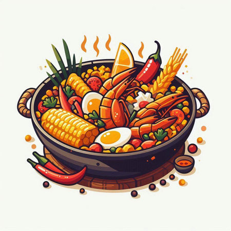 Cartoon style vector illustration of a paella in a frying panのイラスト素材