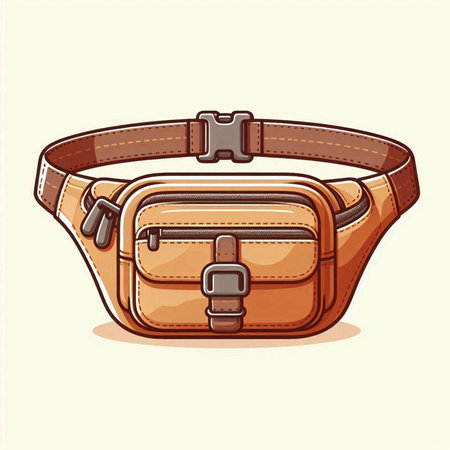 Vector illustration of a brown leather waist bag isolated on white background.のイラスト素材